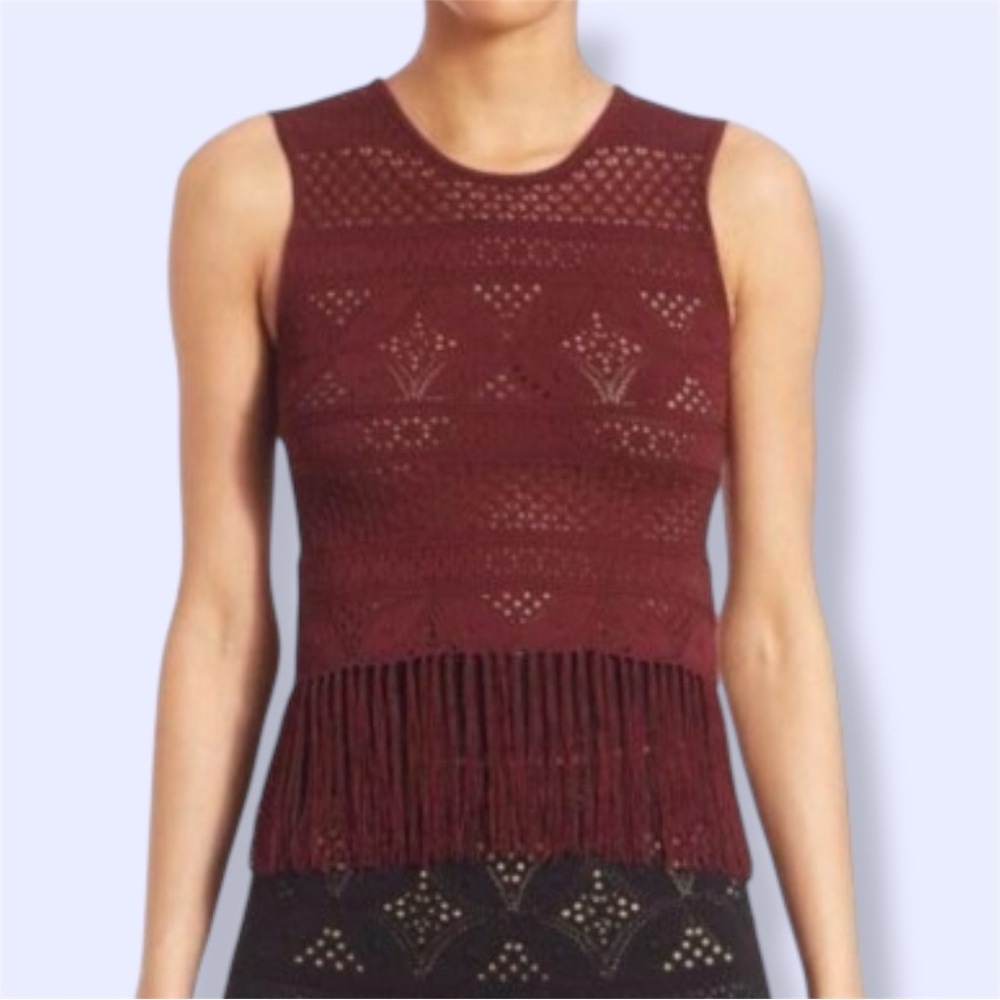 A.L.C Tucker Crochet Fringe Crop Tank Top Maroon